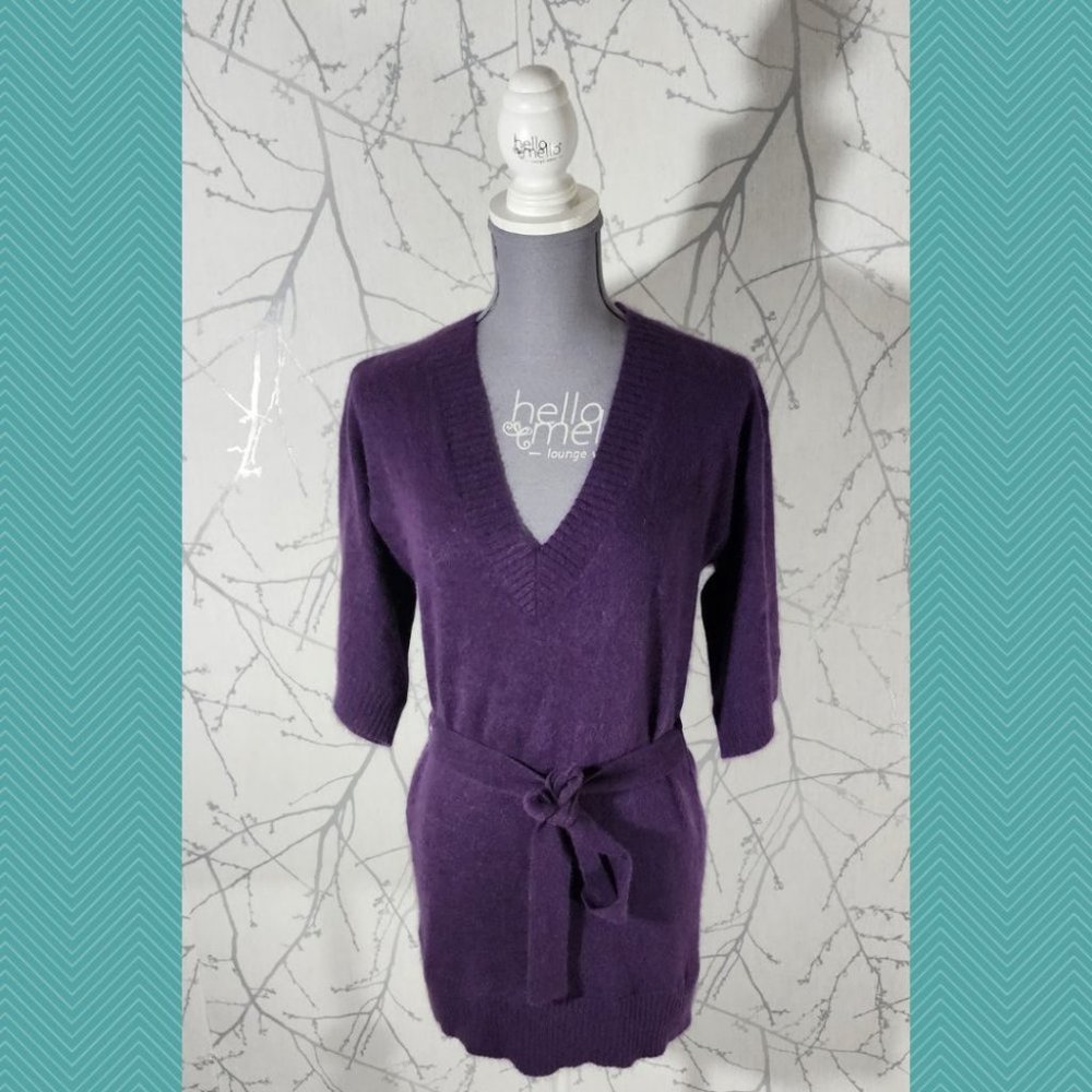 Kenar Purple Angora Blend Tie Waist V-Neck Tunic Sweater